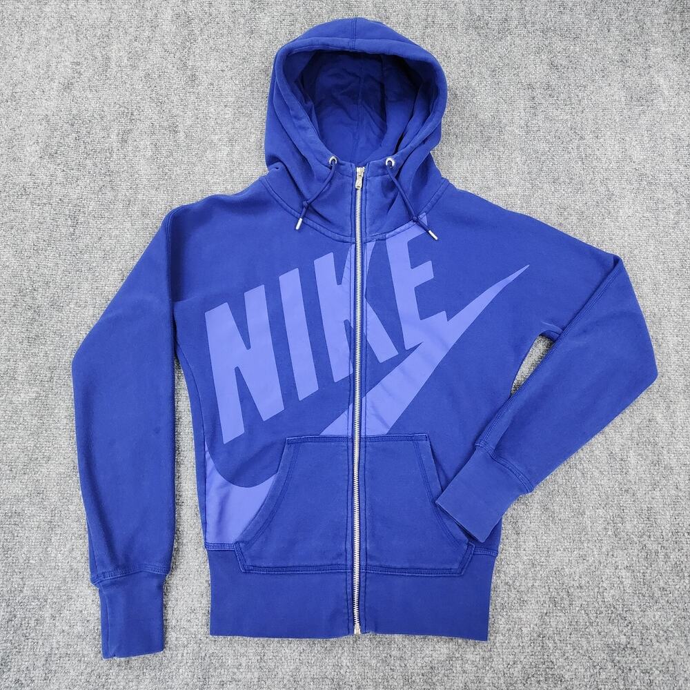 Nike Hoodie Womens XS Blue Full Zip Sportswear Big Logo Active Sweatshirt Fleece - Picture 1 of 16